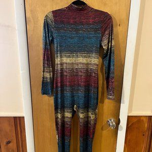 Uptown USA Women's Multicolor Striped Long Sleeve One Piece Jumpsuit Medium